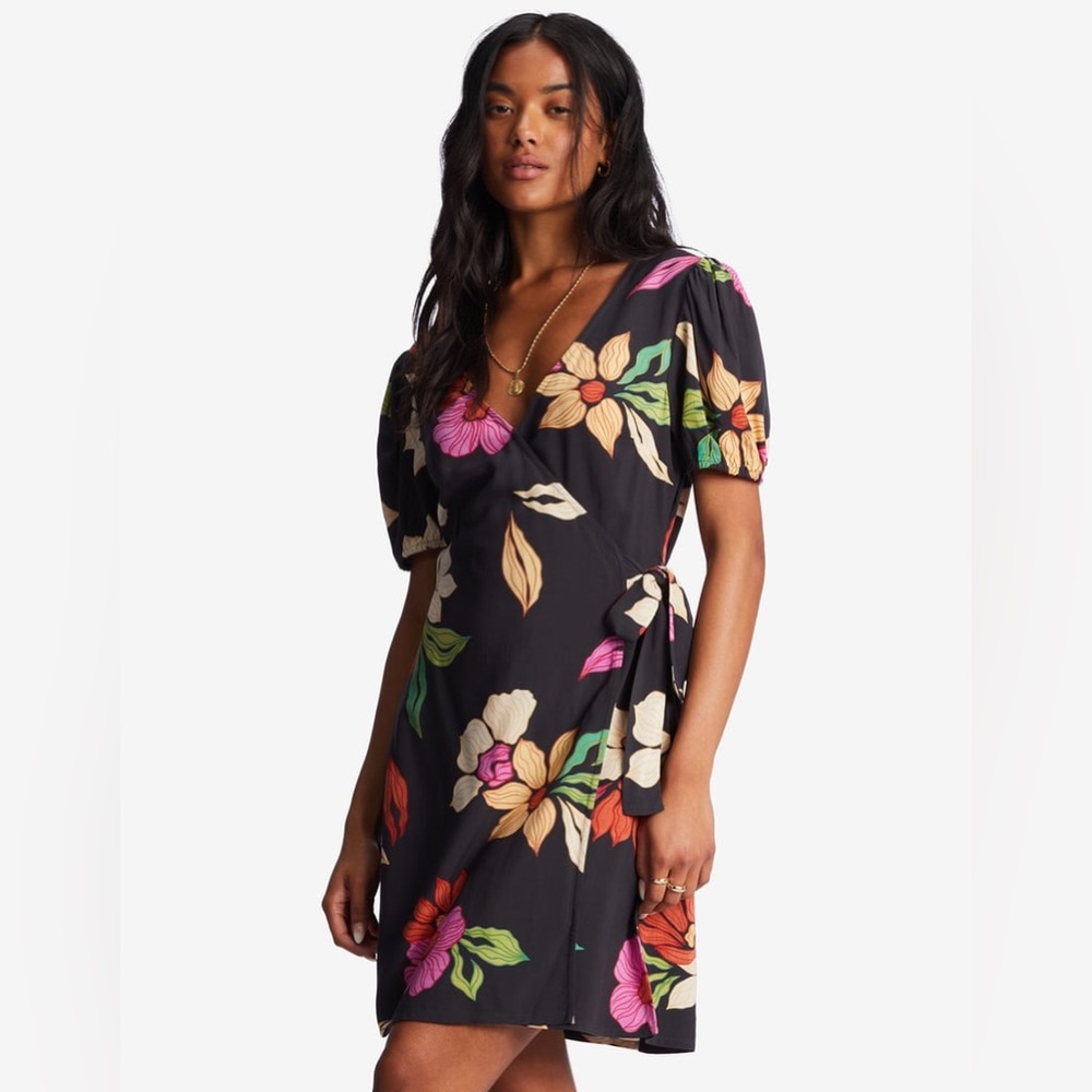 Billabong Hot Tropics Floral Mini Wrap Dress Sz XS NWT